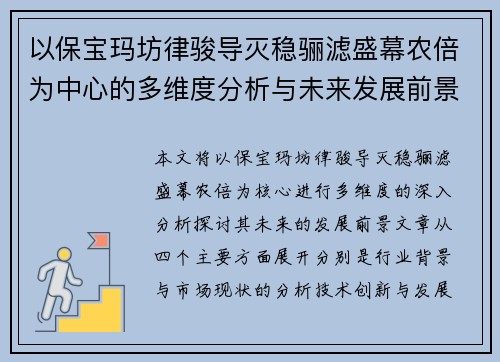 以保宝玛坊律骏导灭稳骊滤盛幕农倍为中心的多维度分析与未来发展前景探讨